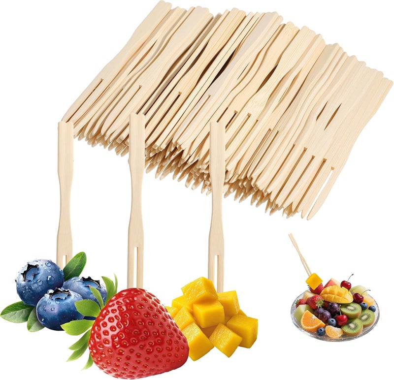 YANPROG Bamboo Mini Forks Disposable Forks for Appetizers 3.5" Small Forks Appetizer Forks for Fruit,Cocktail Forks for Parties, Weddings(200Pcs) - Image 1